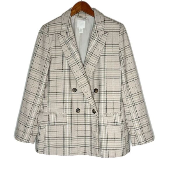 H&M Plaid Straight Cut Double Breasted Jacket Blazer - Picture 1 of 5
